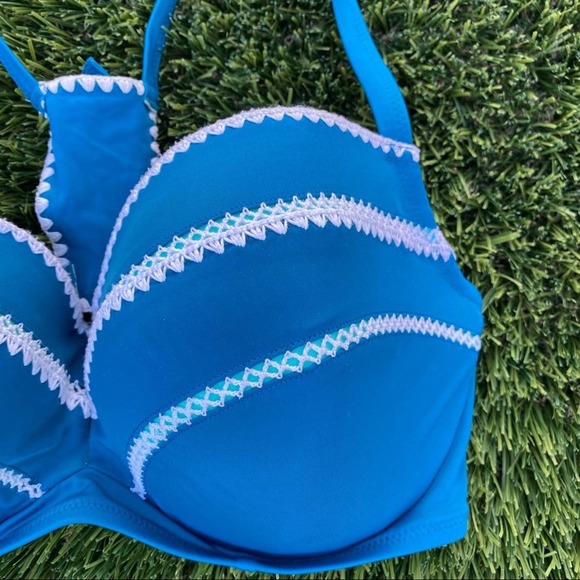 Shade and Shore blue Teal Bikini with Crochet detail Top 38DD Bottoms L BOHO - Picture 3 of 9